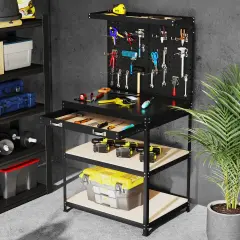 Tool Organizer Workbench with 20 Pieces Hanging Accessories Suitable for Home or Garage Use Black