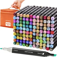 120 Dual-Tip Alcohol Markers - Alcohol-Based Pens Set, Chisel + Fine Tip, Quick Dry, Carrying Case Included