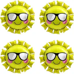 Jumbo Cool Smile Face Sun With Sunglasses Balloons, Unique Gold Sunshine Cute Sun Helium Mylar Balloon For Summer Theme Party