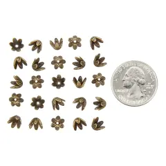 Antiqued Brass Leafy Brass Bead Caps 6mm - Set of 24 - AB-BC06