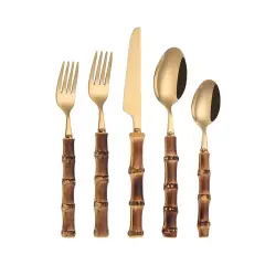 Stainless Steel Bamboo Flatware Set Gold