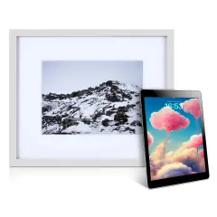iFrame iPad Frame | Turn Your iPad Into A Beautiful Interactive Digital Picture Frame | Perfect at Home Or Work | Includes Table Stand and Wall Mount for All 9.7&rdquo; iPads White