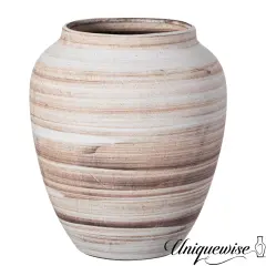 Uniquewise 8-inch Modern Farmhouse Round Wide Mouth Ceramic Vase Boho Decorative Pottery for Home Shelf Mantel Entryway Living Room & Coffee Table Decor Perfect for Pampas Grass Stems & Fresh Flowers