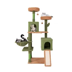 Multi-level Cactus Cat Tree with 2 Plush Perches and 3 Sisal-Wrapped Scratching Posts