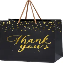 20 Pcs Black and Gold Gift Bags with Handles - Medium Size Thank You Bags Bulk for Weddings
