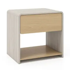 Oak Natural Metal Nightstand with Drawer and Open Shelf for Bedroom