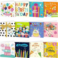 12 Pack Happy Birthday Diamond Painting Greeting Card Kits DIY Diamond Art Cards with Envelopes Birthday Cake 5d Rhinestones Painting Kits for Adults DIY Crafts Family Friend Birthday Gifts