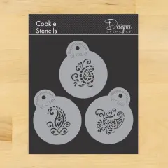 Mini Silk Paisley Cookie Stencils | C726 by Designer Stencils | Cookie Decorating Tools | Baking Stencils for Royal Icing, Airbrush, Dusting Powder | Reusable Plastic Food Grade Stencil for Cookies | Easy to Use & Clean Cookie Stencil