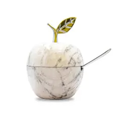 Enamel Apple Shaped Honey Dish White Marble