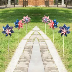 32"H Set of 6 Plastic Stars&Stripes Patriotic/ Americana Windmills