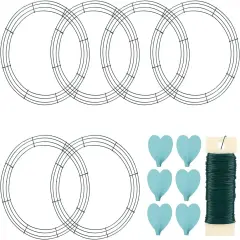 6 Pack Metal Wreath Frame - 16 Inch Wreath Form with 6 Adhesive Hooks and 38 Yard Paddle Wire for Crafts