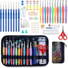 82 Pcs Crochet Hook Set, 19 Sizes 0.6mm-8mm(L), Ergonomic Soft Grip Handles Crochet Needles (11 Sizes) Kit with Bag