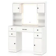 White Vanity Set with LED Mirror, Charging Station & Ample Storage