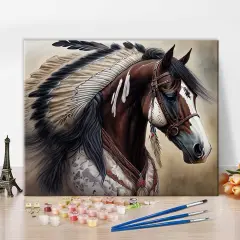 Native American Horse Paint by Number Kits, Paint by Numbers for Adults Kids Beginner, Indians War Horse Oil Painting by Numbers on Canvas with Brushes and Pigment, 16x20 Inch