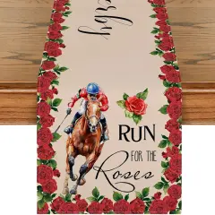 Run for The Roses Horse Race Kentucky Derby Table Runner, Sports Kitchen Dining Table Decoration for Home Party Decor 13x72 Inch