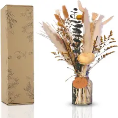 Homey Breeze Natural Dried Pampas Grass (Glass Vase Included) 15 Inches 23 Pcs 10 Styles Included, Small Pampas Dried Flower Arrangement