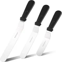 Offset Frosting Cake Knife set of 3 Black 6 8 & 10 Inch Angled Icing Spatula for Decorating