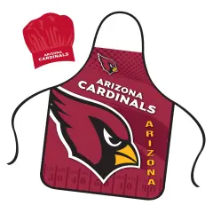 Mojo Licensing Arizona Cardinals Apron Chef Hat Set Full Color Universal Size Tie Back Grilling Tailgate BBQ Cooking Host
