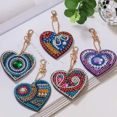 5PCS Diamond Painting Keychain -Diamond Art Kits for Adult Paint with Diamonds by Numbers Love Heart Pendant Diamond Art Keychains Crat