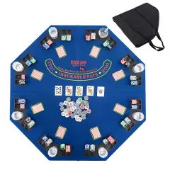 Felt Folding Portable Poker Table Top with Cup Holders and Chip Trays Blue