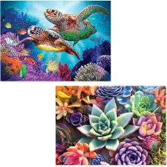 2-Piece Diamond Painting Kits for Adults，Colorful Sea Turtle and Succulent Plant Painting Colorful Artwork for Beginner Perfect for Home Wall Deco Diamond Decor 12"x16