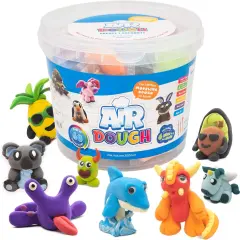 Air Dough - 60 Bags of Colored, Air Dry, Ultra Light, Non-Toxic Modeling Clay in a Bucket Including Accessories, Tools, Tutorial Videos (Educational, DIY, Kids Gifts, Art Craft Set for Boys & Girls)