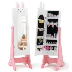 MDF and Glass Jewelry Cabinet with Full-Length Mirror, Large Storage and Adjustable Tilt White