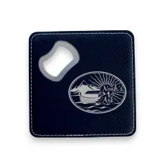 Coaster W/ BOTTLE OPENER - Noahs Ark - SET OF 2 LEATHER Black/Silver