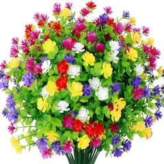 12 Bundles Artificial Flowers for Outdoors Fake Plants UV Resistant Plastic Flowers No Fade Faux Outdoor Flowers Plastic Greenery Faux Plants for Garden Planter Porch Window Decor(Multi Color)