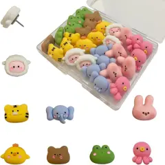 30 Pcs Animal Push Pins Decorative Push Pins Cute Thumbtack Animal Drawing Pins Push Pins for Cork Board for Octopus, Elephant, Frog, Sheep, Bear, Tiger, Chick, Rabbit