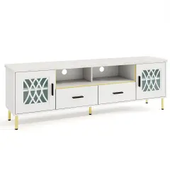 TV Stand with Faux Marble Top, Adjustable Shelves and Storage Cabinets