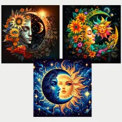 Diamond Art Kits for Adults - 3 Pack Sun and Moon Diamond Painting Kits for Adults, 5D Round Full Drill Gem Art Paint by Diamonds Pictures DIY Crafts Kits 12x12inch