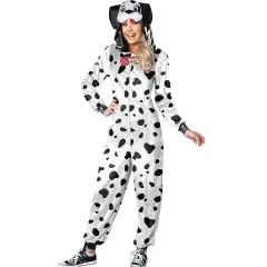 Adult Dalmatian Costume Plush Jumpsuit with Hood and Dog Ears