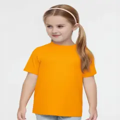 Rabbit Skins &reg; Toddler Girls' Ruffle Neck Fine Jersey Crewneck Short Sleeve Tee Gold