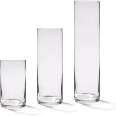 4E's Novelty Set of 3 Glass Cylinder Vases for Centerpieces, 6, 9, 10.5 Inch Tall, 3.5" Wide - Clear Glass Vase for Candles, Flower Vases for Centerpieces