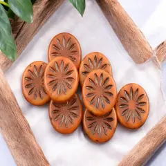 *15* 12mm Metallic Brown Washed Orange Opaline Aster Flower Coin Beads