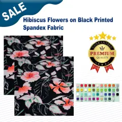 Hibiscus Flowers on Black Printed Spandex Fabric