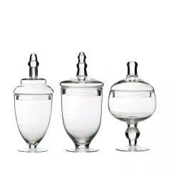 3 pcs 9" 10" 11" tall Clear Glass Apothecary Jars Lids Wedding Supplies