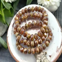 *25* 6x8mm Blended Red Ivory Picasso Fire Polished Rondelle Beads