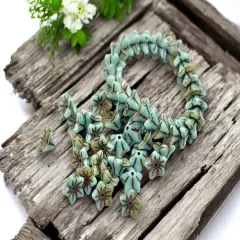 *25* 6x9mm Dark Bronze Washed Opaque Blended Turquoise Amber Bell Flower Beads