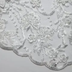 1 Yard Exquisite Embroidered Tulle Lace with Applique and 3D Design Fabric 52" Wide Ivory