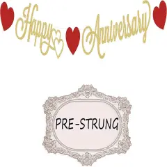 Pre-Strung Happy Anniversary Banner - Gold Glitter Decorations