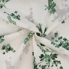 1 Yard Ivory & Green Rayon Crinkle Fabric Soft Drapey Crepon Material 50/52 Inch Width