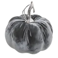 Grey Velvet Foam Pumpkin with Distressed Stem, Fall Accent Decor