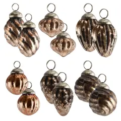 Glass Finial Ornaments 12ct Antiqued Mercury Farmhouse Decor Set Brown
