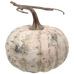 White Foam Birch Pumpkin with Weathered Stem, Rustic Fall Decor Accent