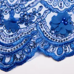 1 Yard Tulle Lace Fabric with 3D Embroidered Applique Design, 52&Prime; Wide Royal