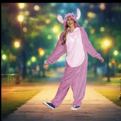 Adults Cozy Pink Angel Jumpsuit Costume Inspired by Lilo and Stitch Movie