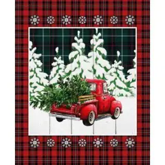 Springs Creative Over the River Red Truck Christmas Panel 36" Cotton Fabric by the Panel