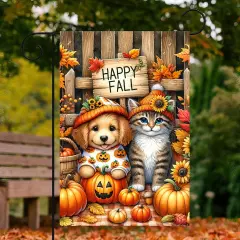 Happy Fall Pumpkin Garden Yard Flag 12x18 Inch(Fall Dog Cat)